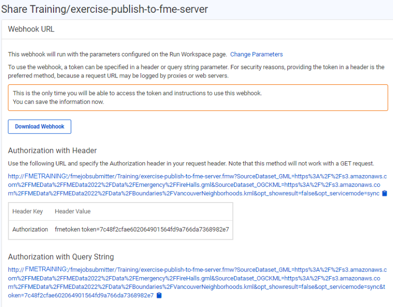 Published webhook page